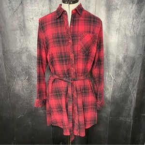 Flannel Tunic Top with Tie Belt